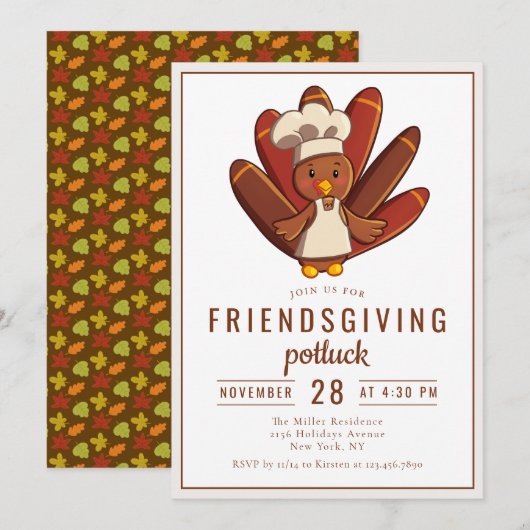 Invitation Dîner Friendsgiving Potluck Dinde Chef (Devant / Derrière)