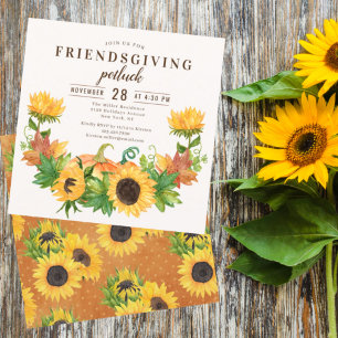 Invitation Dîner Friendsgiving Potluck Tournesol Citrouille