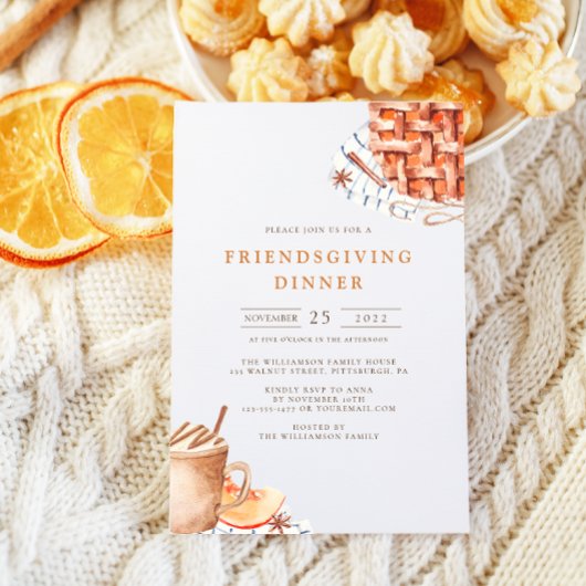 Invitation Dîner Friendsgiving Tarte au potiron à l'aquarelle