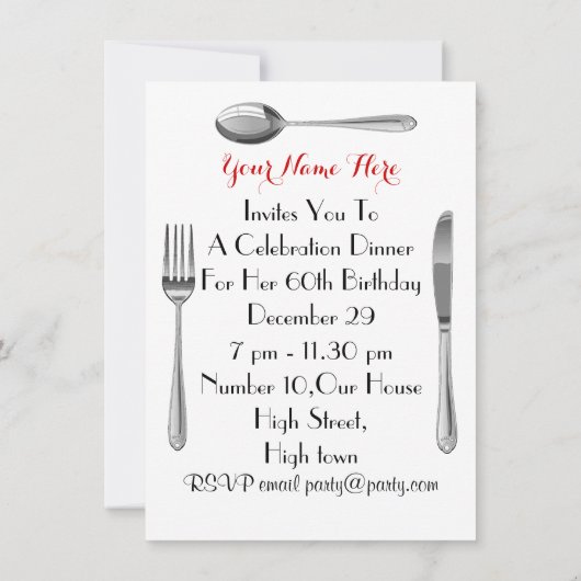 Invitation Dîner Fun Chef informel (Dos)