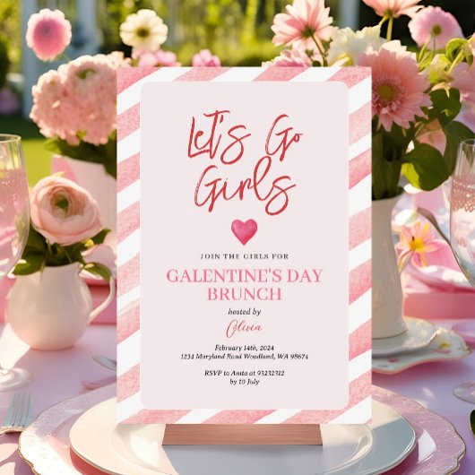 Invitation Dîner Galentine's Day Stripes Rose Saint-Valentin
