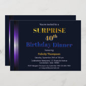 Invitation Dîner Gold et Purple Surprise 40e anniversaire (Devant / Derrière)