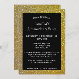 Invitation Dîner Gold Sparkle Graduation Noire