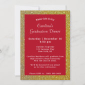Invitation Dîner Gold Sparkle Graduation rouge (Devant)