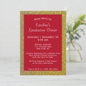 Invitation Dîner Gold Sparkle Graduation rouge (Debout devant)