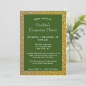 Invitation Dîner Gold Sparkle Graduation verte (Debout devant)