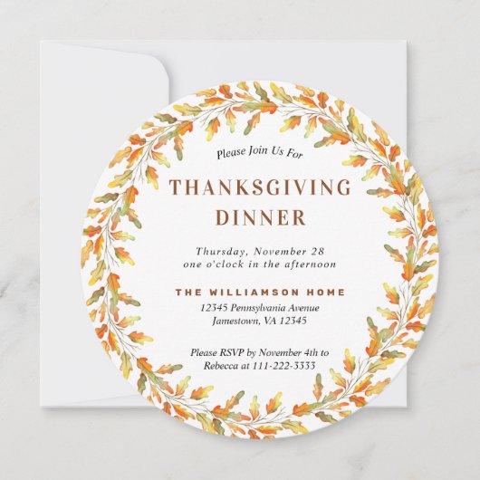 Invitation Dîner Graphique Orange Feuille Thanksgiving (Devant)