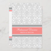 Invitation Dîner gris de corail de répétition de damassé (Devant / Derrière)