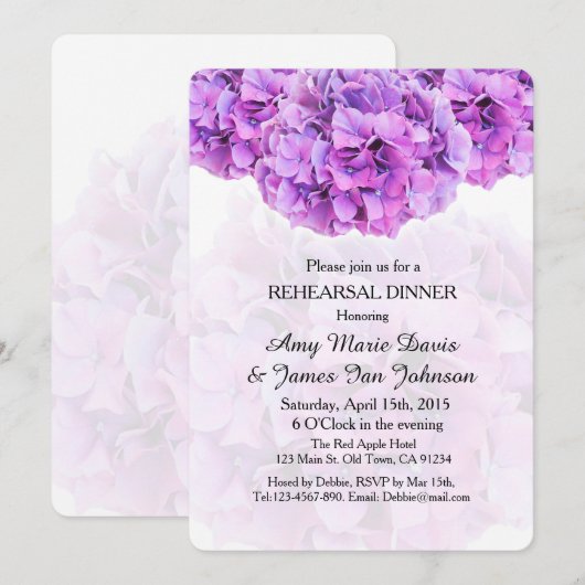 Invitation Dîner hydrangée violet hydrangea hydrangea4 (Devant / Derrière)