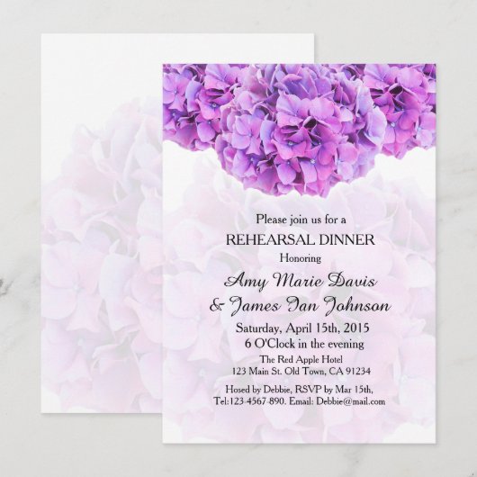 Invitation Dîner hydrangée violet hydrangea hydrangea4 (Devant / Derrière)