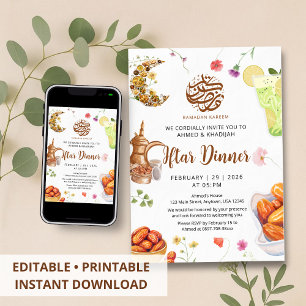 Invitation Dîner Iftar aquarelle florale Ramadan nourriture I