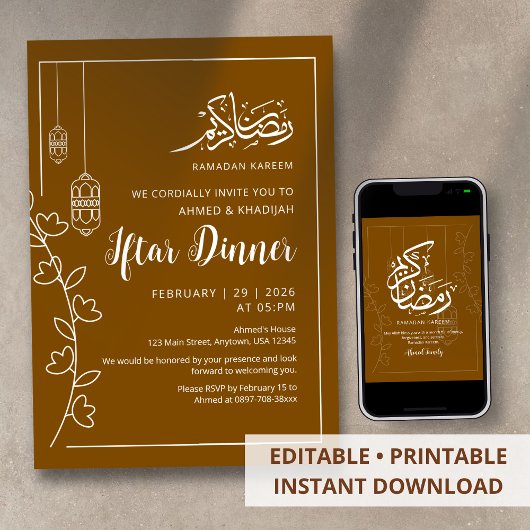 Invitation Dîner Iftar de la ligne blanche moderne Ramadan
