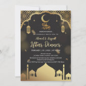 Invitation Dîner Iftar de mosquée noir et or de luxe (Devant)