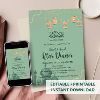 Dîner Iftar Mosquée Aquarelle Vert Sauge