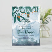 Invitation Dîner Iftar Mosquée Bleue et Lanternes à l'aquarel (Debout devant)