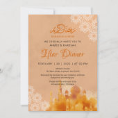 Invitation Dîner Iftar Mosquée Coucher de Soleil Orange Aquar (Devant)