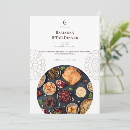 Invitation Dîner Iftar Ramadan Blanc Brun (Debout devant)