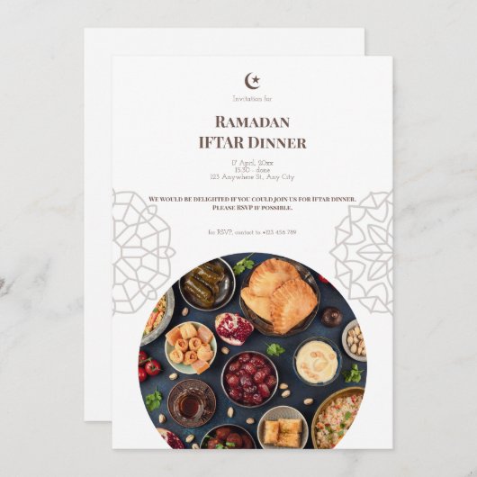 Invitation Dîner Iftar Ramadan Blanc Brun (Devant / Derrière)