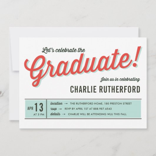 Invitation Diner Inspiré Retro Typography Graduation Party (Devant)