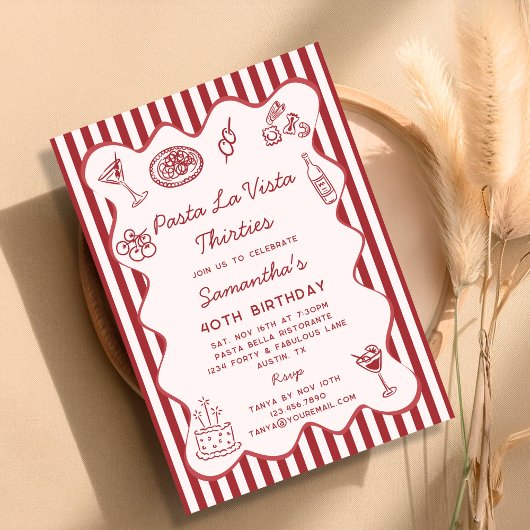 Invitation Dîner italien 40e anniversaire Pasta La Vista