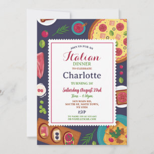 Invitation Dîner Italien Anniversaire Fête Pizza Déjeuner