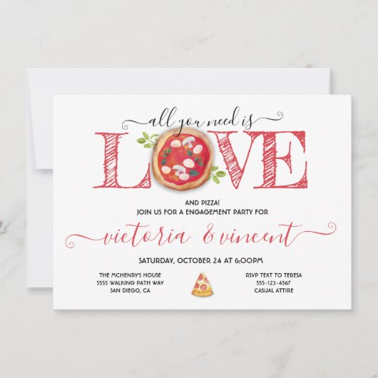 Invitation Dîner italien Love and Pizza Fiançailles (Devant)