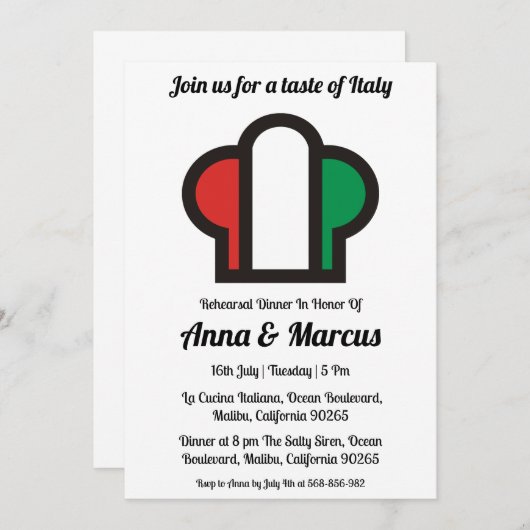 Invitation Dîner italien moderne (Devant / Derrière)