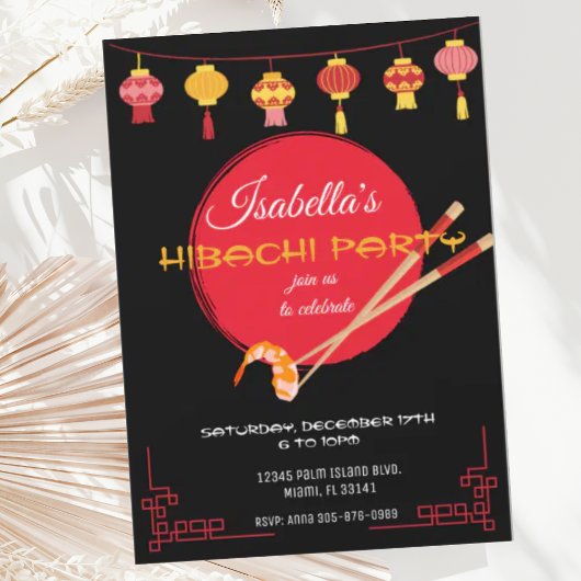 Invitation Dîner japonais Hibachi Fête Anniversaire Invitatio