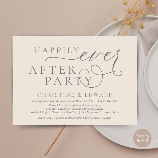 Invitation Dîner mariage Elopement, Heureusement Jamais Après