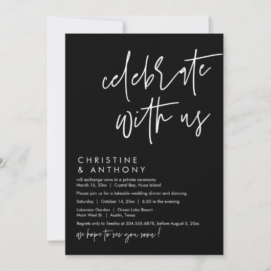 Invitation Dîner mariage Elopement, Script Décontracté modern (Devant)