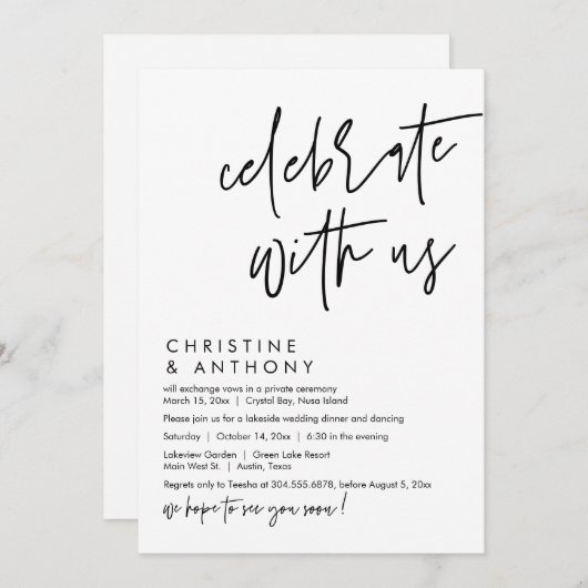 Invitation Dîner mariage Elopement, Script Décontracté modern (Devant / Derrière)