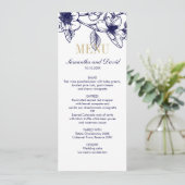 Invitation Dîner Mariage Marine Blue Gold Magnolia Fleurs (Debout devant)