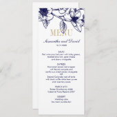 Invitation Dîner Mariage Marine Blue Gold Magnolia Fleurs (Devant / Derrière)