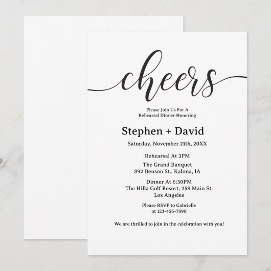 Invitation Dîner mariage moderne Cheval Rehasal (Devant / Derrière)