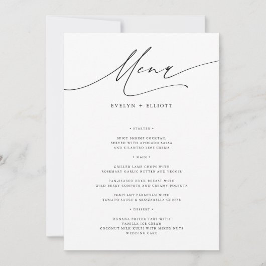 Invitation Dîner Mariage simple 5 x 7 pouces Modèle de menu (Devant)