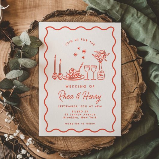 Invitation Dîner Mariage Wavy Whimsical italien Doodle