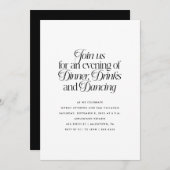 Invitation Dîner minimaliste, Boissons et Danse  (Devant / Derrière)