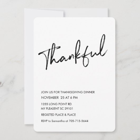 Invitation Dîner Minimaliste Thanksgiving (Devant)