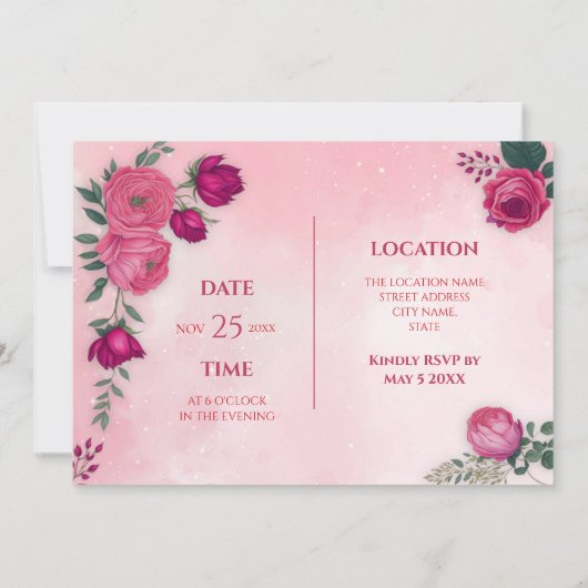 Invitation Dîner moderne aux tons rose magenta (Dos)