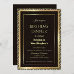 Invitation Dîner moderne Black and Gold 18th Birthday<br><div class="desc">Une invitation à dîner moderne de 18e anniversaire avec une bordure d'or dans un cadre doré en diagonale rayé sur un arrière - plan noir.</div>