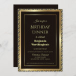 Invitation Dîner moderne Black and Gold 50th Birthday<br><div class="desc">Une invitation à dîner moderne à 50ème anniversaire avec une bordure en or dans un cadre en or embelli en diagonale rayé sur un arrière - plan noir.</div>