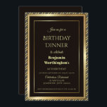 Invitation Dîner moderne Black and Gold 60th Birthday<br><div class="desc">Une invitation à dîner moderne de 60e anniversaire avec une bordure d'or dans un cadre doré en diagonale rayé sur un arrière - plan noir.</div>