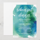 Invitation Dîner moderne bleu de répétition des aquarelles | (Devant / Derrière)