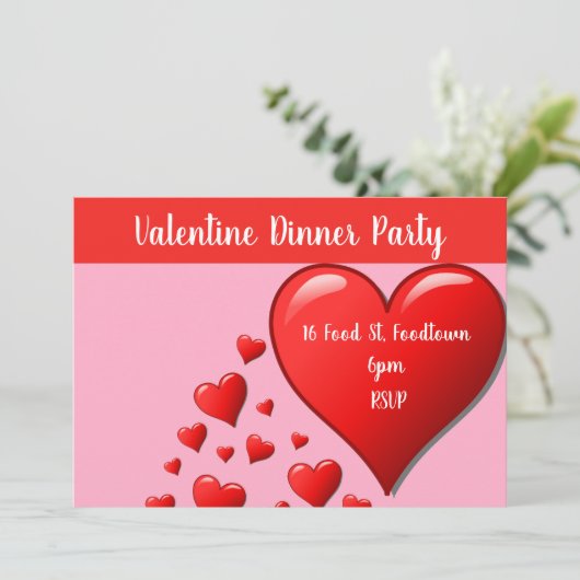 Invitation Dîner moderne de coeurs de Valentine (Debout devant)