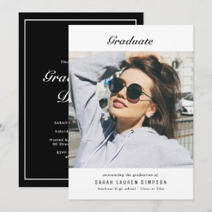 Invitation Dîner moderne de graduation noir & blanc