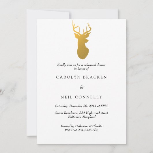 Invitation Dîner moderne de répétition d'Antler d'or chic (Devant)