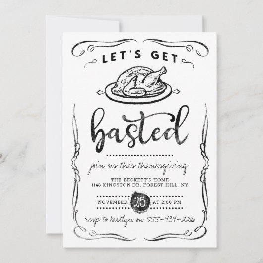 Invitation Dîner moderne Thanksgiving "Let's Get Basted" (Devant)