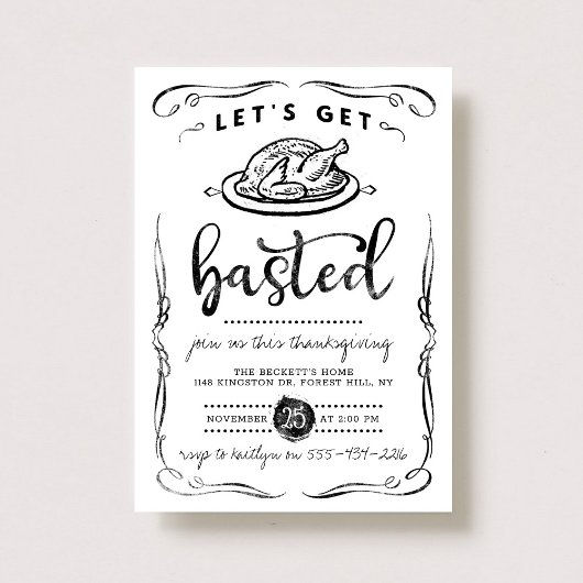 Invitation Dîner moderne Thanksgiving "Let's Get Basted"