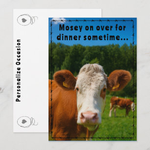 Invitation Dîner Mosey On Over Country Cow Ranch Style Ferme 