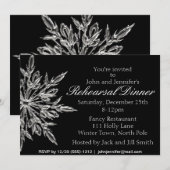 Invitation Dîner noir argenté de répétition d'hiver de flocon (Devant / Derrière)